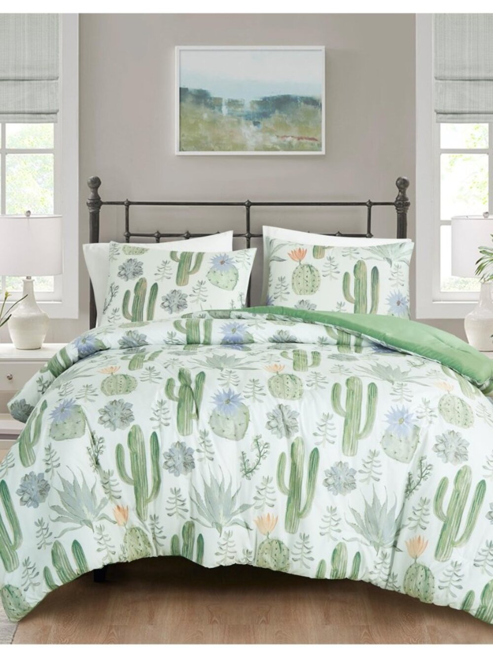 Cereus 3-Piece Southwestern Serene Desert Comforter Set - Green Blue Cactus